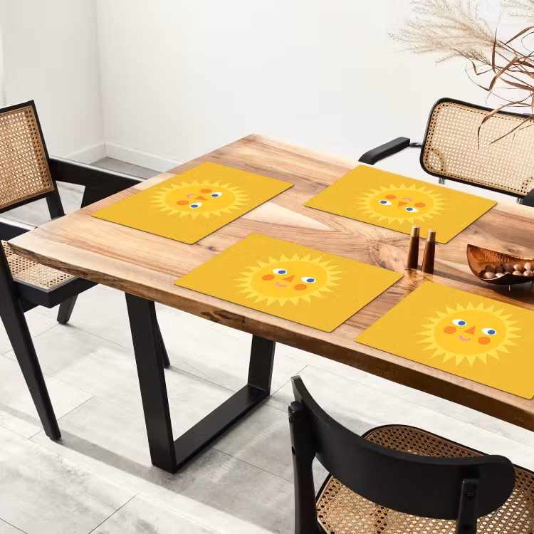 Placemat - 6 pieces - Sun - Face - Summer - Illustration - Yellow — 4