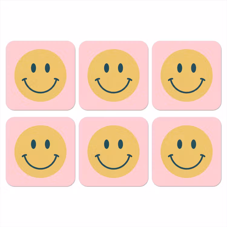 Coaster - Smiley - Yellow - Pink - Symbol - Minimalist — 1