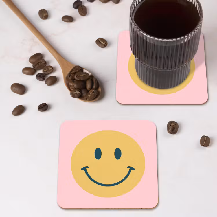 Coaster - Smiley - Yellow - Pink - Symbol - Minimalist — 4