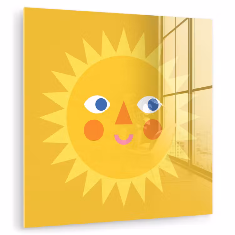 Glass Print - Sun - Face - Summer - Illustration - Yellow — 1