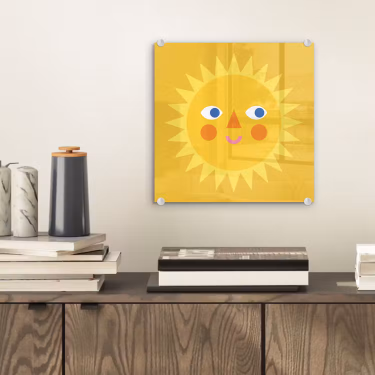 Glass Print - Sun - Face - Summer - Illustration - Yellow — 2