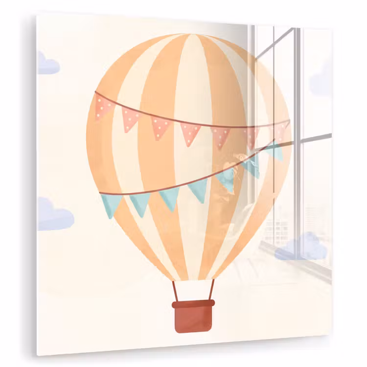Glass Print - Hot Air Balloon - Clouds - Illustration - Soft - Children's Room — 1