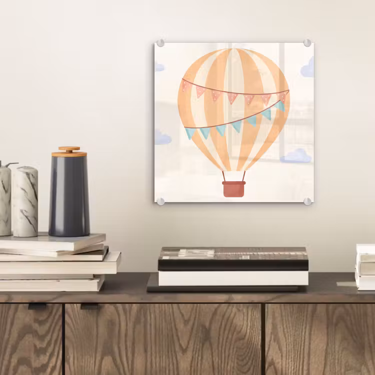 Glass Print - Hot Air Balloon - Clouds - Illustration - Soft - Children's Room — 2