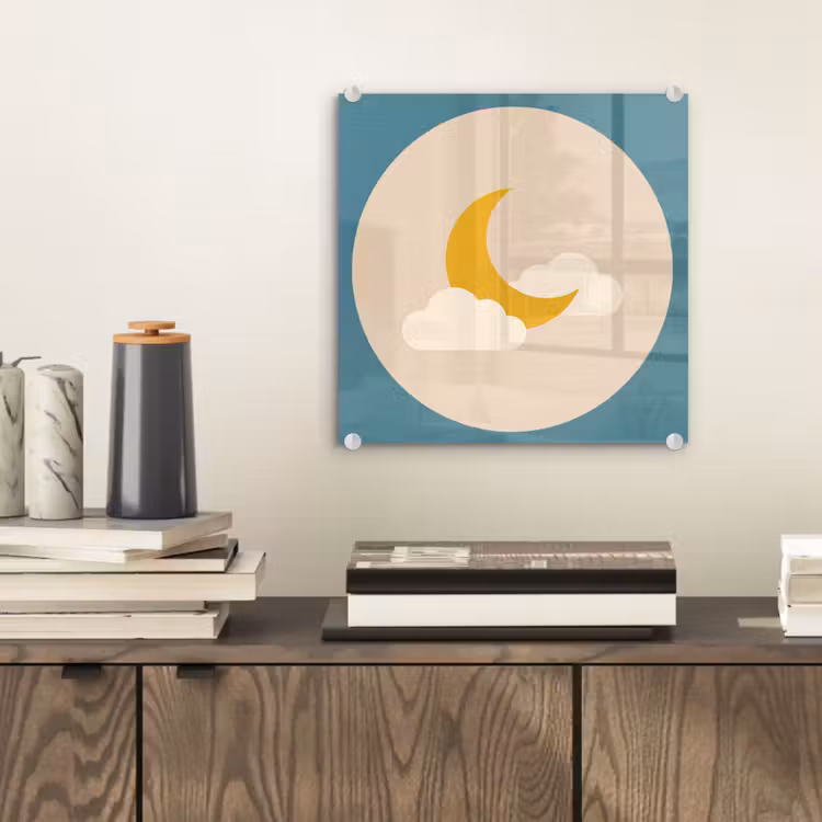 Glass Print - Moon - Clouds - Nature - Abstract - Yellow — 2