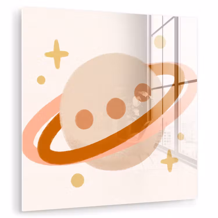 Glass Print - Planet - Rings - Space - Illustration - Beige — 1