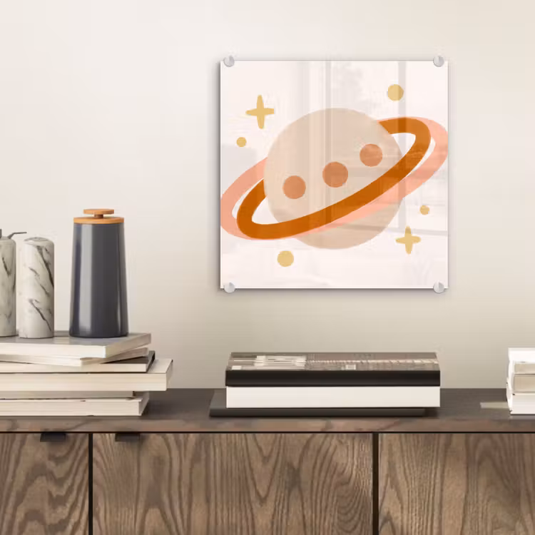 Glass Print - Planet - Rings - Space - Illustration - Beige — 2