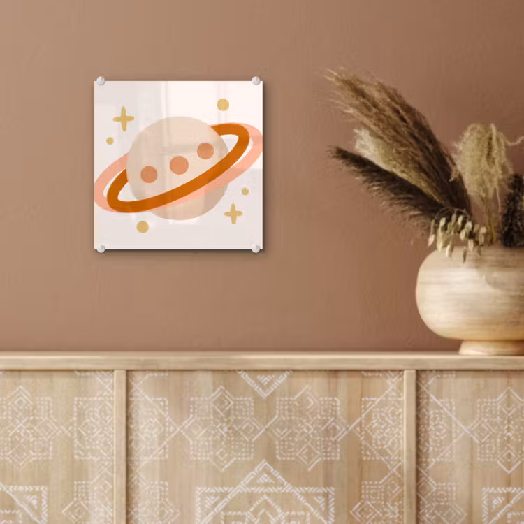 Glass Print - Planet - Rings - Space - Illustration - Beige — 6