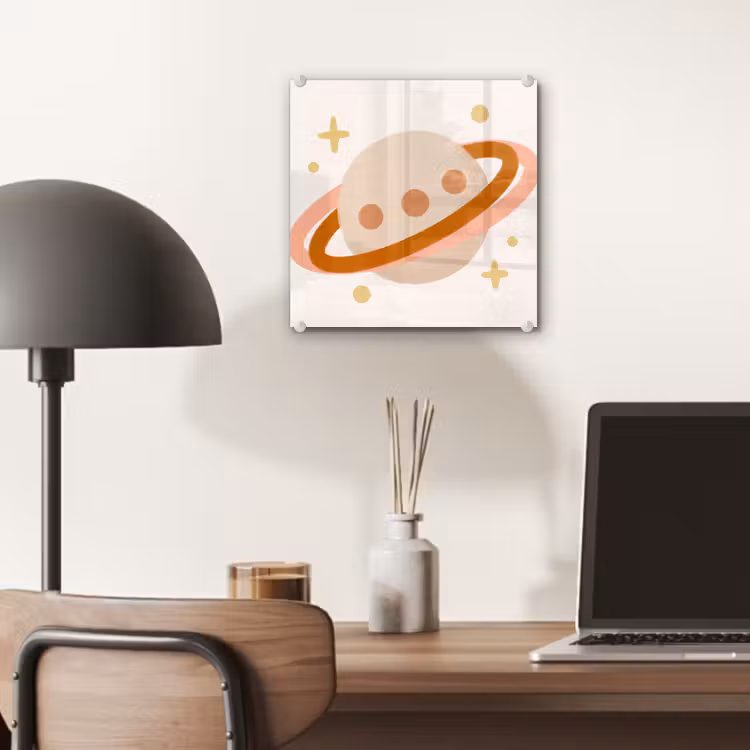 Glass Print - Planet - Rings - Space - Illustration - Beige — 7