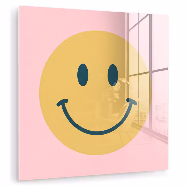 Glass Print - Smiley - Yellow - Pink - Symbol - Minimalist — 1