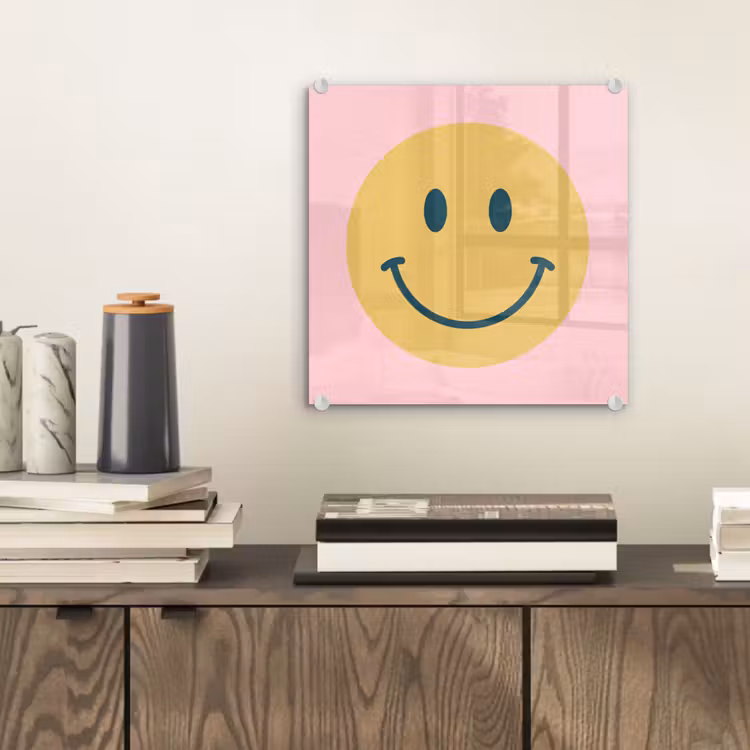 Glass Print - Smiley - Yellow - Pink - Symbol - Minimalist — 2