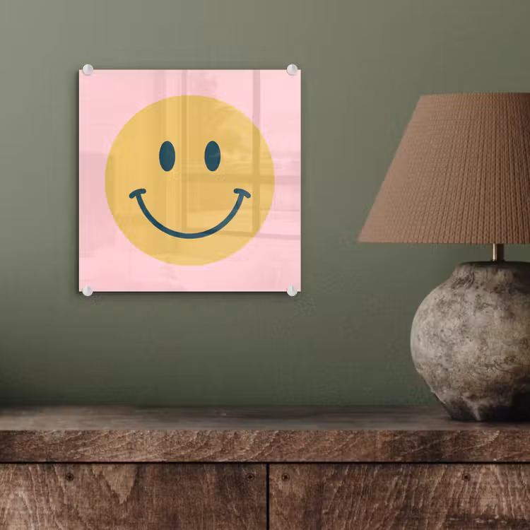 Glass Print - Smiley - Yellow - Pink - Symbol - Minimalist — 4