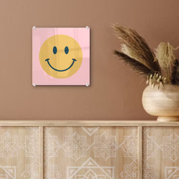 Glass Print - Smiley - Yellow - Pink - Symbol - Minimalist — 6