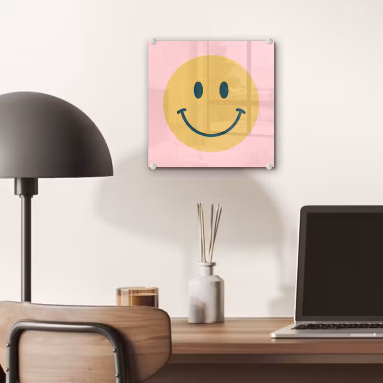 Glass Print - Smiley - Yellow - Pink - Symbol - Minimalist — 7