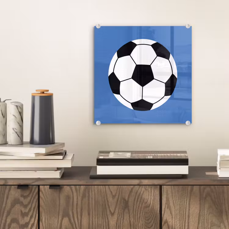 Glass Print - Soccer - Black and White - Sports - Illustration - Blue — 2