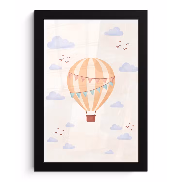 Framed Prints - Hot Air Balloon - Clouds - Illustration - Soft - Children's Room — 1