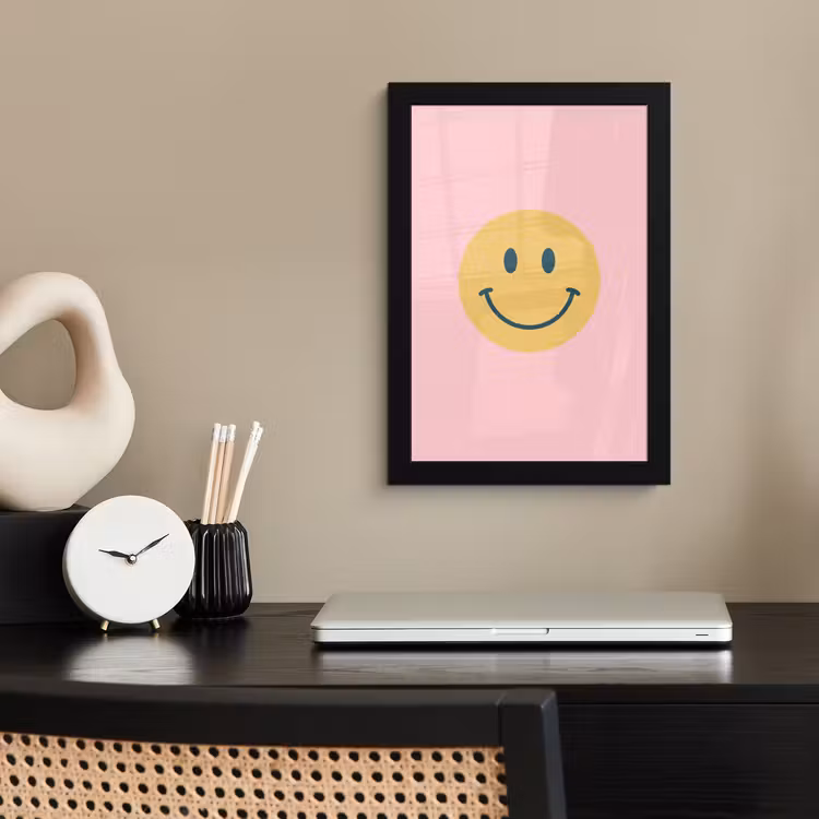 Framed Prints - Smiley - Yellow - Pink - Symbol - Minimalist — 2