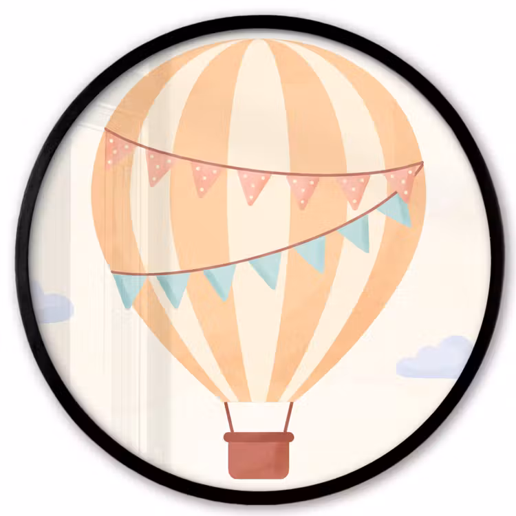 Photo Frame Round - Hot Air Balloon - Clouds - Illustration - Soft - Children's Room — 1