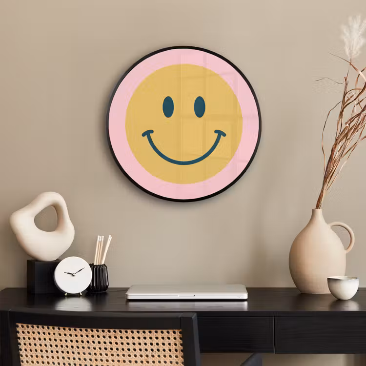 Photo Frame Round - Smiley - Yellow - Pink - Symbol - Minimalist — 2