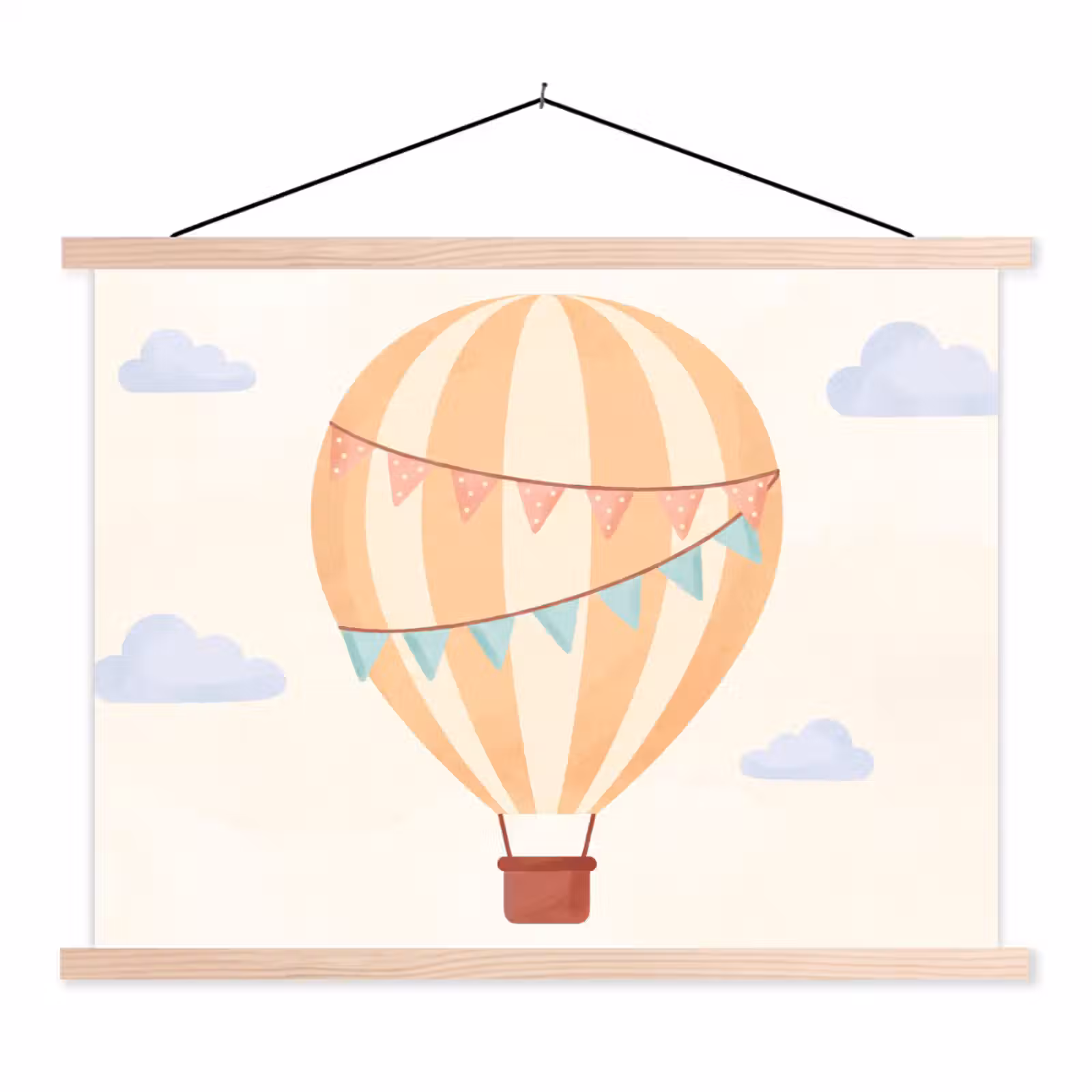 Hanging Poster - Hot Air Balloon - Clouds - Illustration - Soft - Children's Room — 1