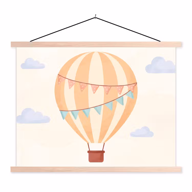 Hanging Poster - Hot Air Balloon - Clouds - Illustration - Soft - Children's Room — 1