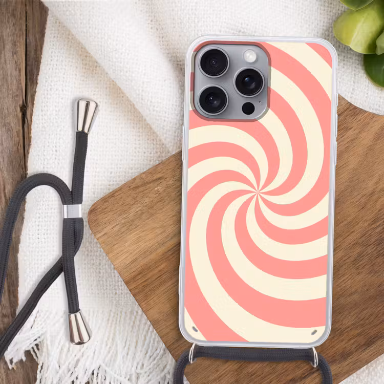 Phone case crossbody - Spiral - Pattern - Abstract - Pink - Beige — 3