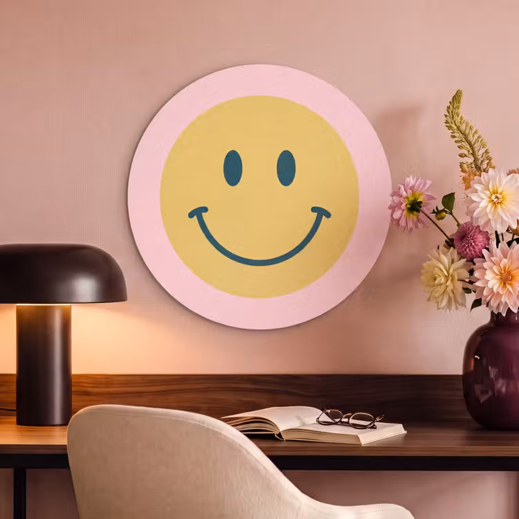 Acoustic painting round - Smiley - Yellow - Pink - Symbol - Minimalist — 2