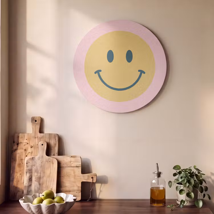 Acoustic painting round - Smiley - Yellow - Pink - Symbol - Minimalist — 4