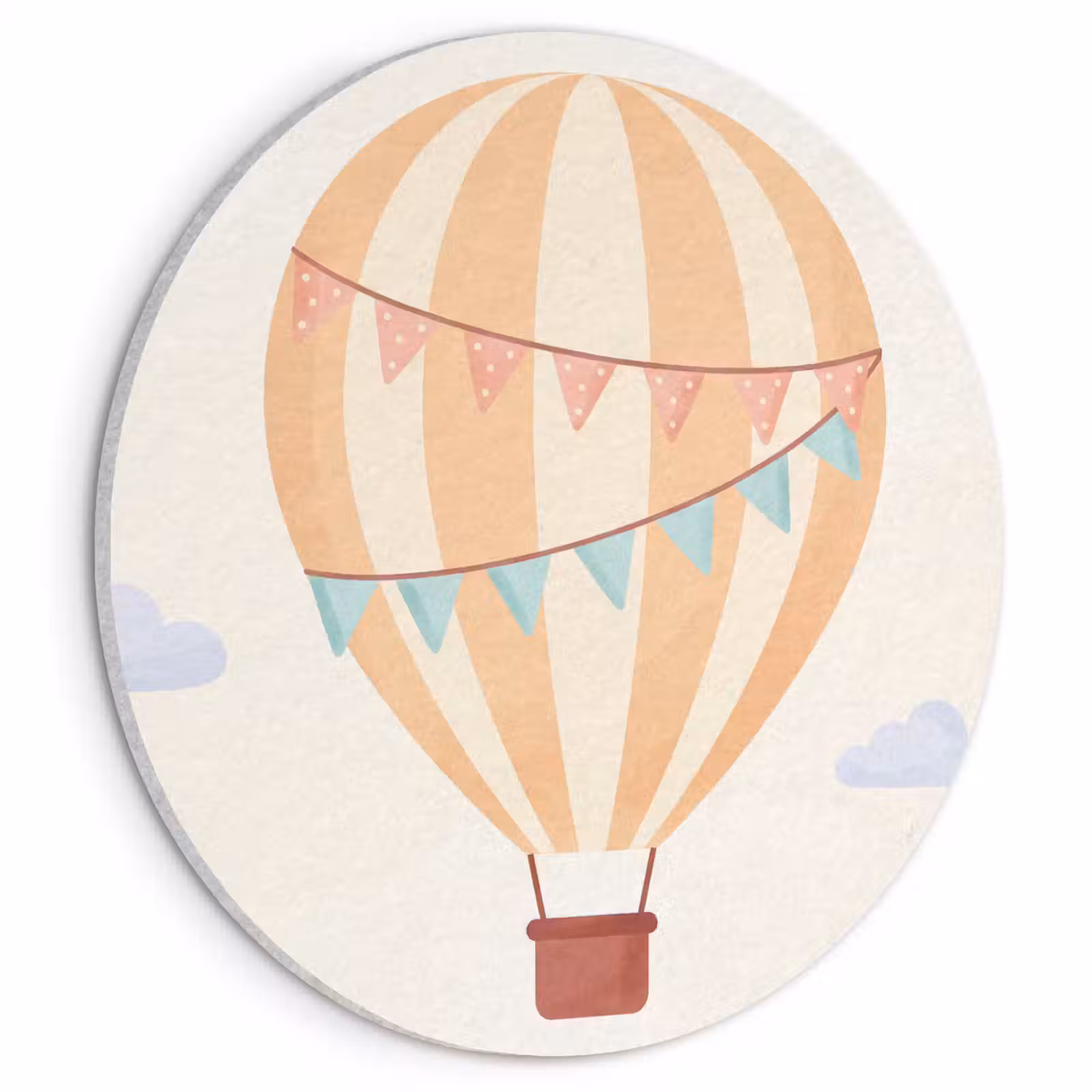 Acoustic painting round - Hot Air Balloon - Clouds - Illustration - Soft - Children's Room — 1