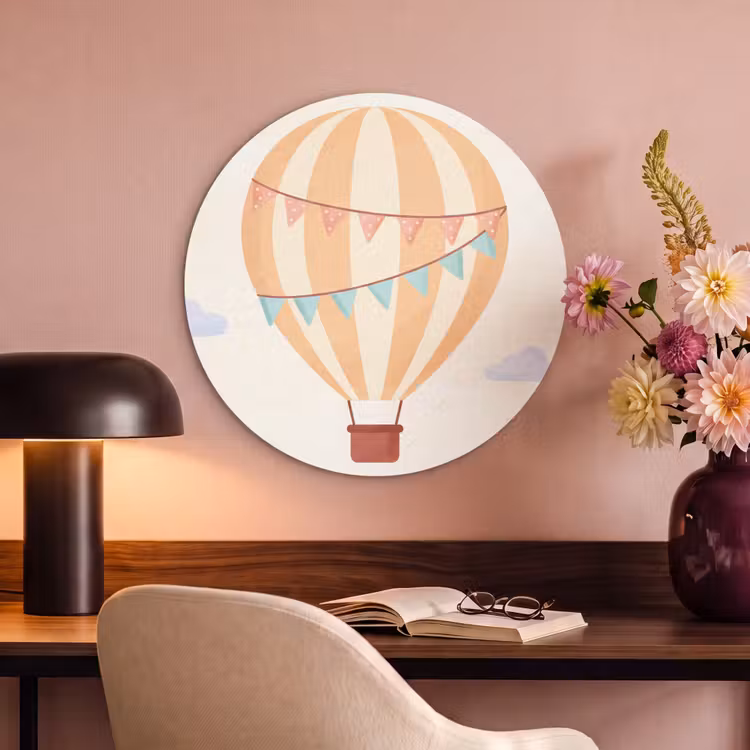 Acoustic painting round - Hot Air Balloon - Clouds - Illustration - Soft - Children's Room — 2
