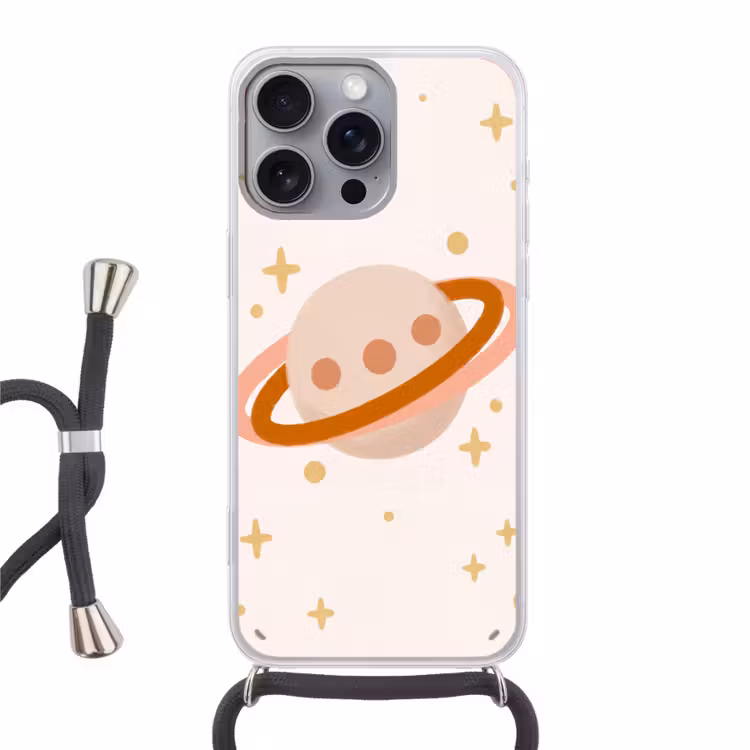 Phone case crossbody - Planet - Rings - Space - Illustration - Beige — 1