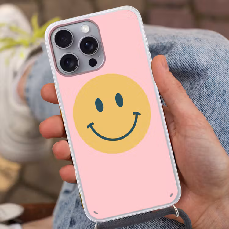 Phone case crossbody - Smiley - Yellow - Pink - Symbol - Minimalist — 2