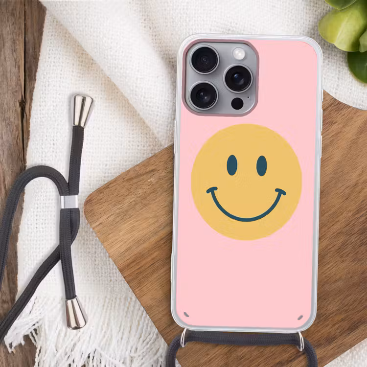 Phone case crossbody - Smiley - Yellow - Pink - Symbol - Minimalist — 3