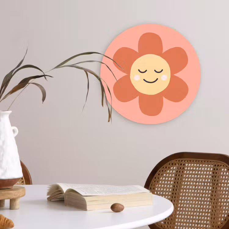 Wall circle - Glass - Flowers - Cartoon - Child - Pink — 4