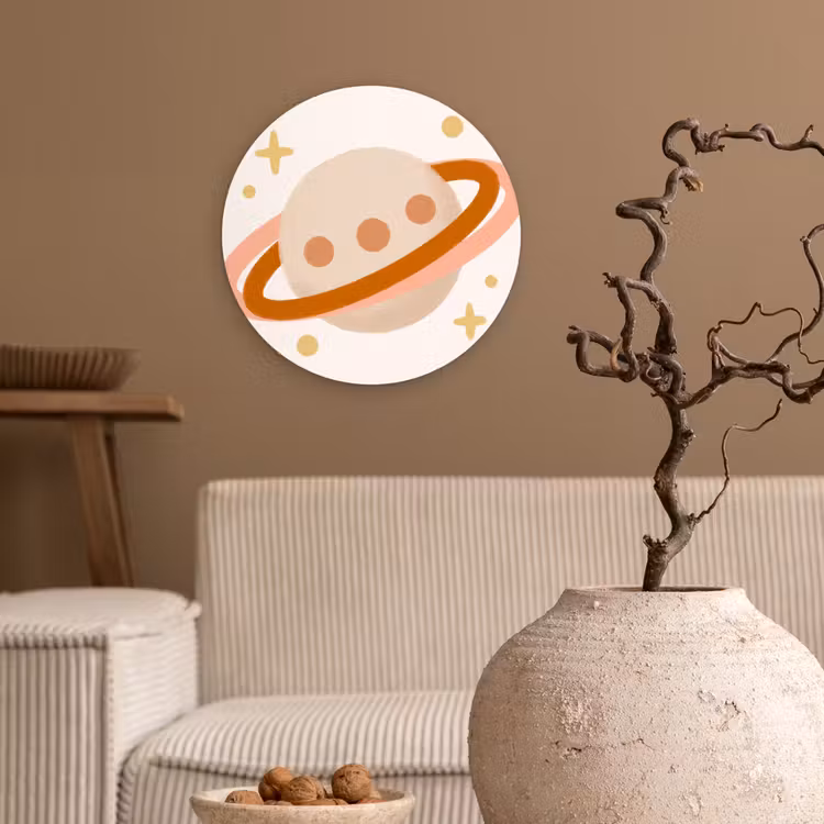 Wall circle - Glass - Planet - Rings - Space - Illustration - Beige — 2