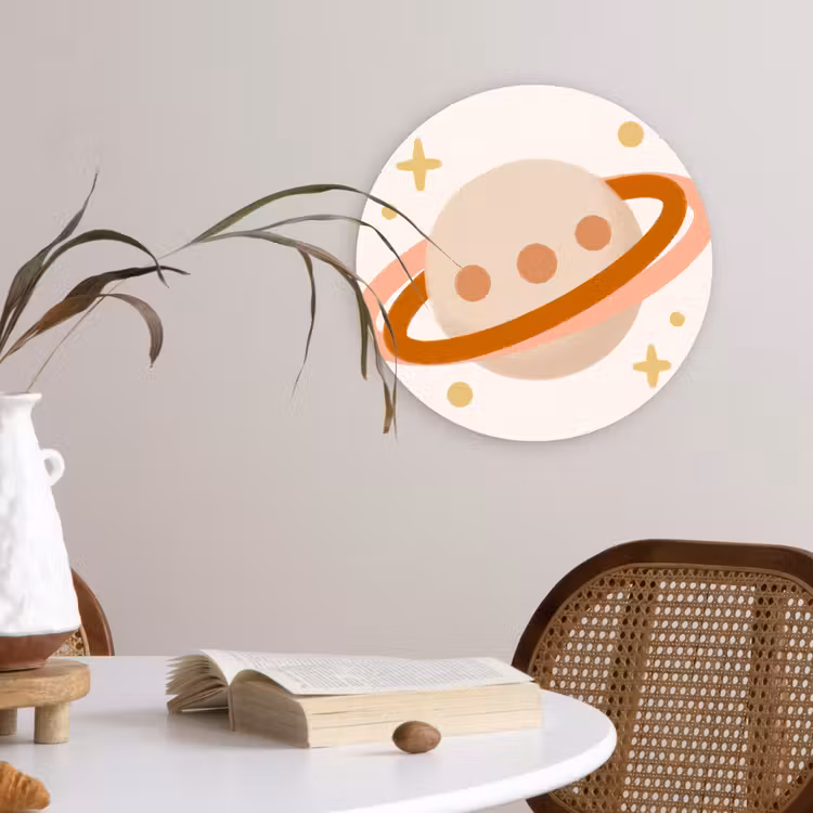 Wall circle - Glass - Planet - Rings - Space - Illustration - Beige — 4