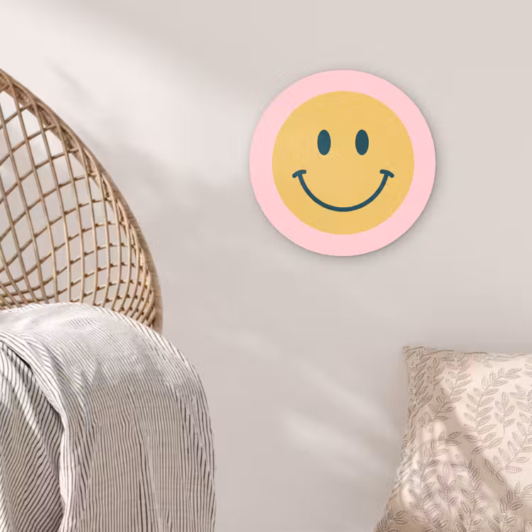 Wall circle - Glass - Smiley - Yellow - Pink - Symbol - Minimalist — 5