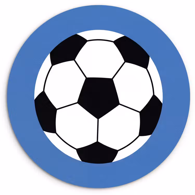 Wall circle - Glass - Soccer - Black and White - Sports - Illustration - Blue — 1