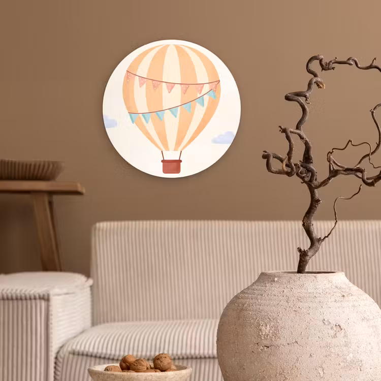 Wall circle - Glass - Hot Air Balloon - Clouds - Illustration - Soft - Children's Room — 2