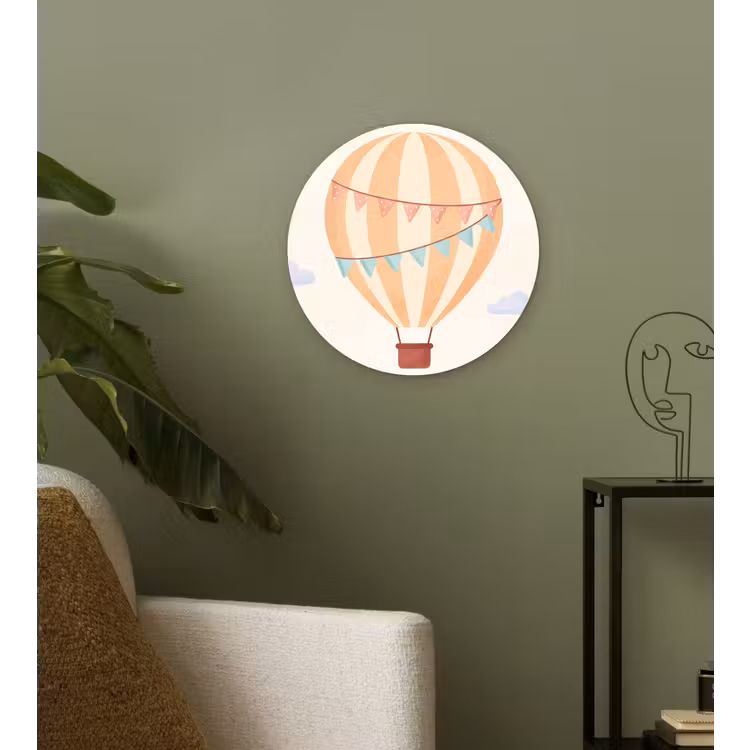 Wall circle - Glass - Hot Air Balloon - Clouds - Illustration - Soft - Children's Room — 3