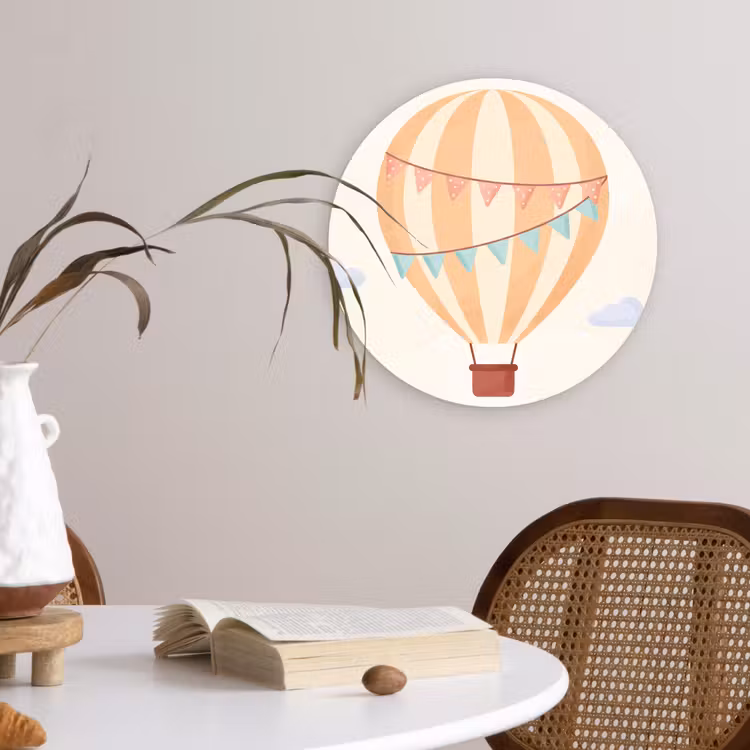 Wall circle - Glass - Hot Air Balloon - Clouds - Illustration - Soft - Children's Room — 4