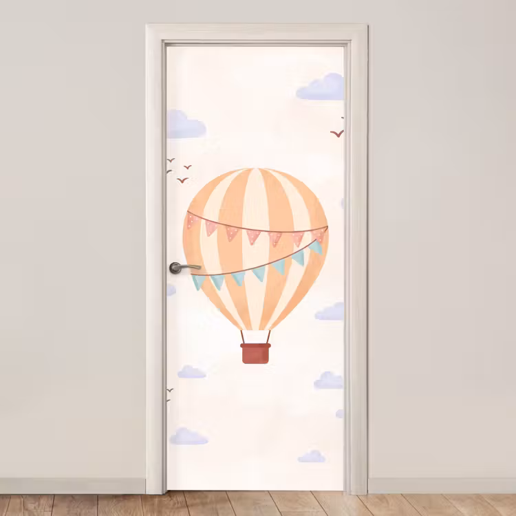 Door sticker - Hot Air Balloon - Clouds - Illustration - Soft - Children's Room — 1