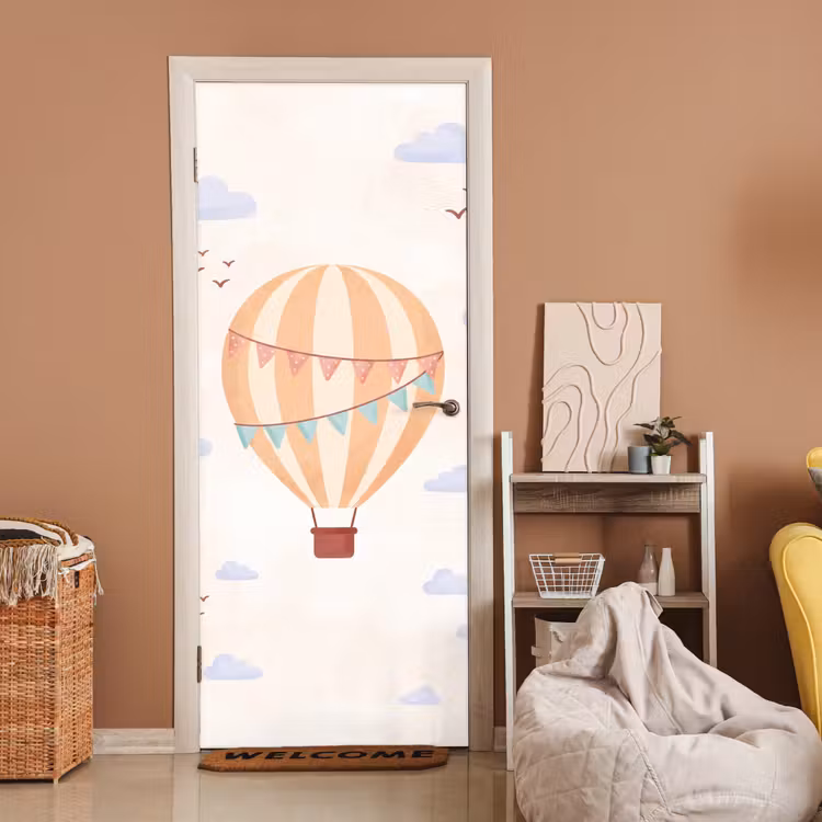 Door sticker - Hot Air Balloon - Clouds - Illustration - Soft - Children's Room — 2