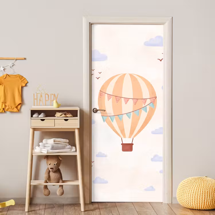 Door sticker - Hot Air Balloon - Clouds - Illustration - Soft - Children's Room — 5
