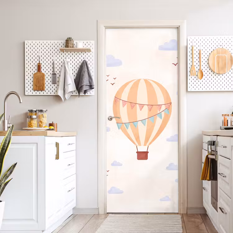 Door sticker - Hot Air Balloon - Clouds - Illustration - Soft - Children's Room — 6