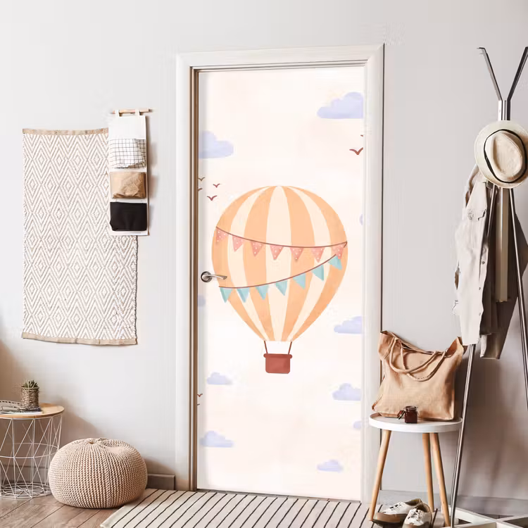 Door sticker - Hot Air Balloon - Clouds - Illustration - Soft - Children's Room — 7