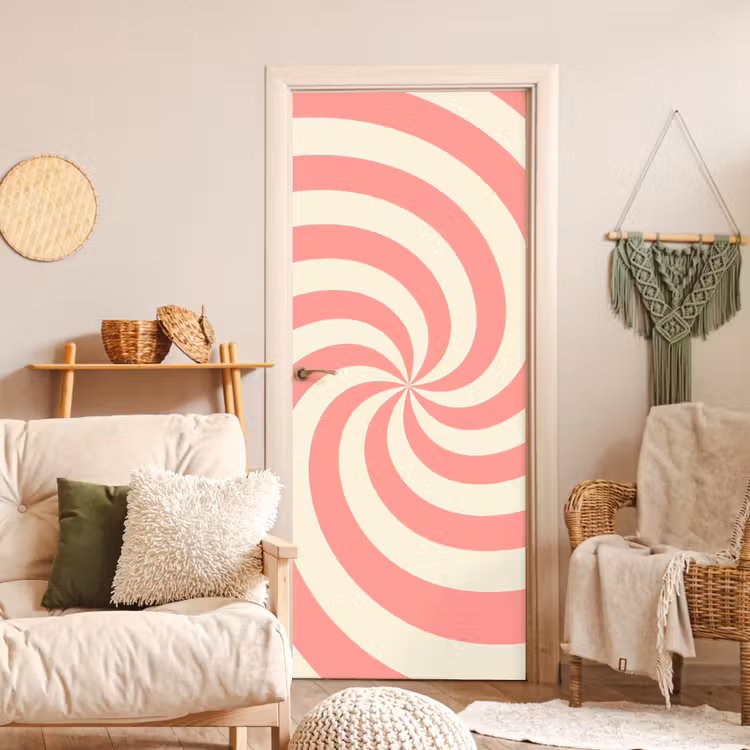 Door sticker - Spiral - Pattern - Abstract - Pink - Beige — 3