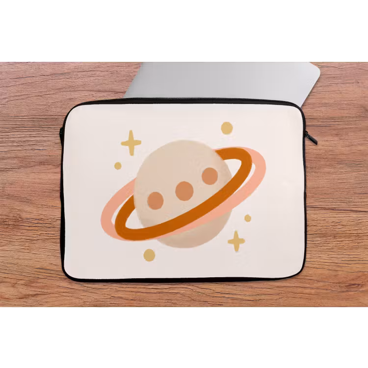 Laptop Sleeve - Planet - Rings - Space - Illustration - Beige — 2