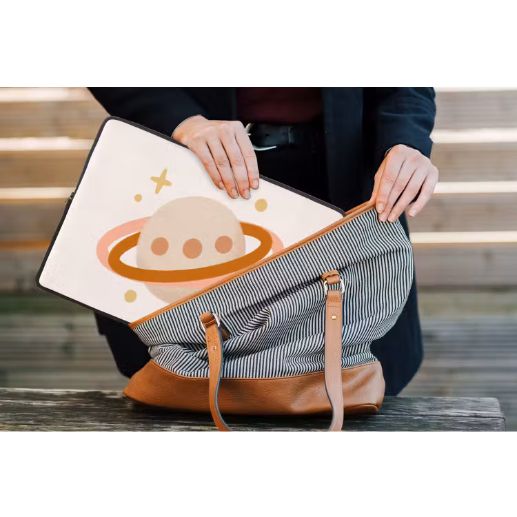 Laptop Sleeve - Planet - Rings - Space - Illustration - Beige — 4