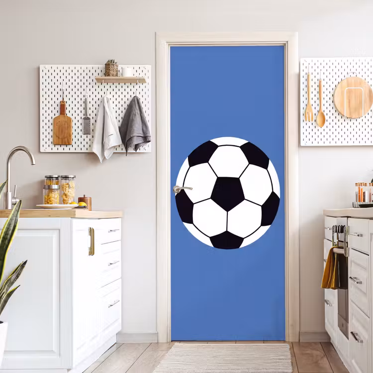 Door sticker - Soccer - Black and White - Sports - Illustration - Blue — 6