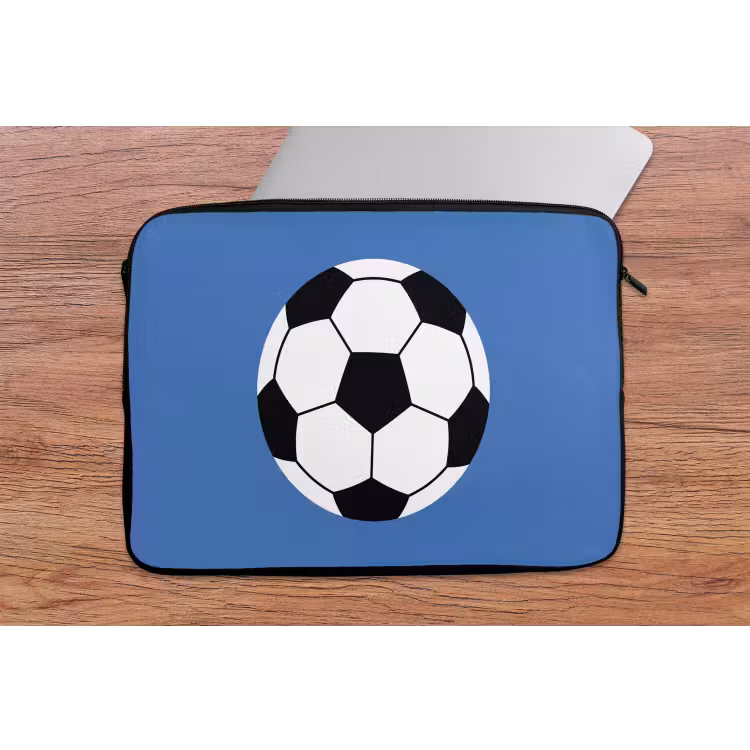Laptop Sleeve - Soccer - Black and White - Sports - Illustration - Blue — 2